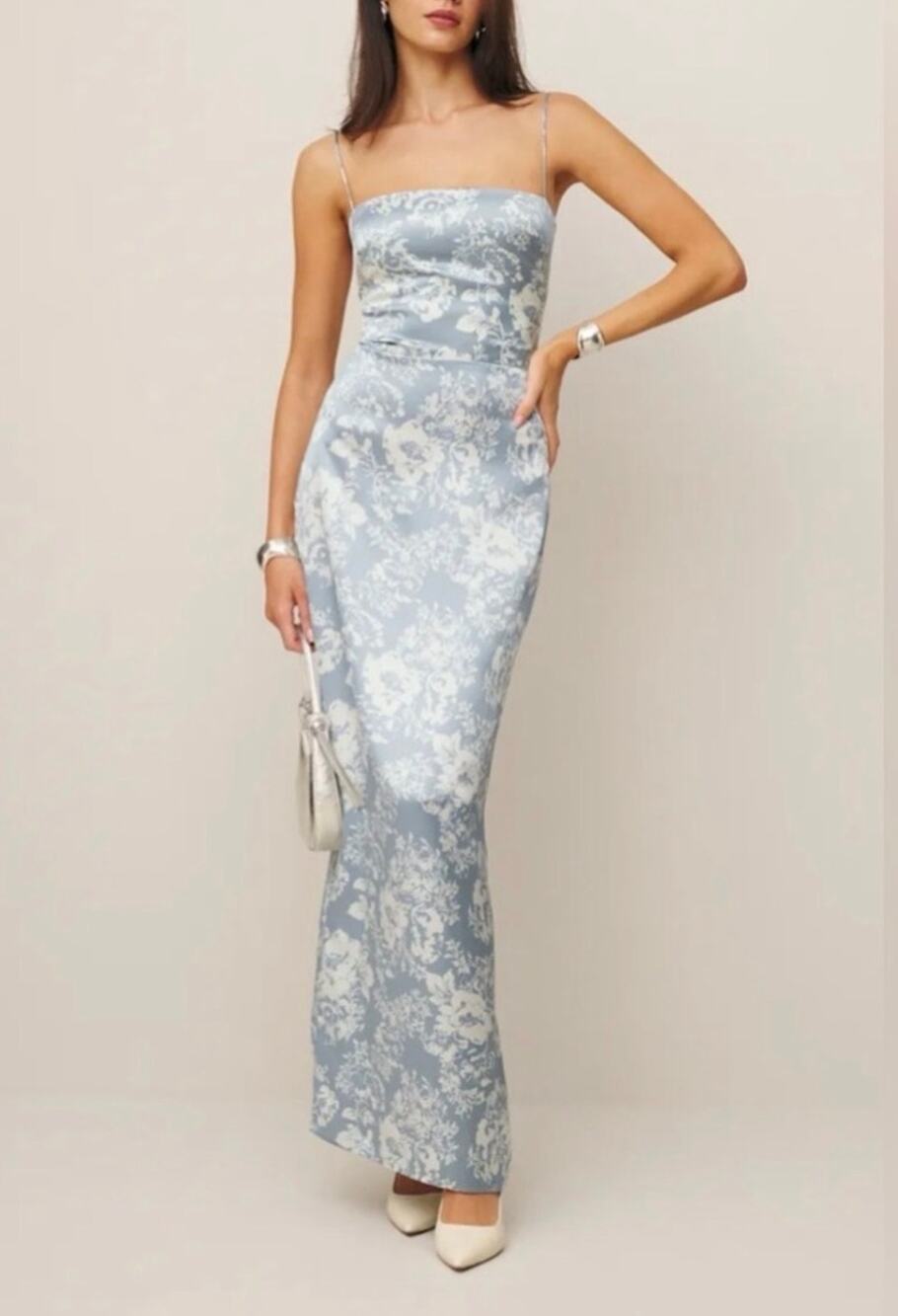 Reformation Frankie Silk Maxi Dress Porcelain Floral Size 12